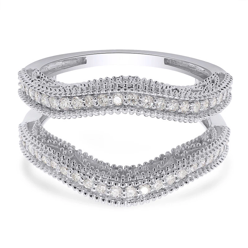 Anillo protector anillo potenciador solitario diamante cultivado en laboratorio redondo de 1/3 quilate oro blanco de 14 k Foto 2 de 4