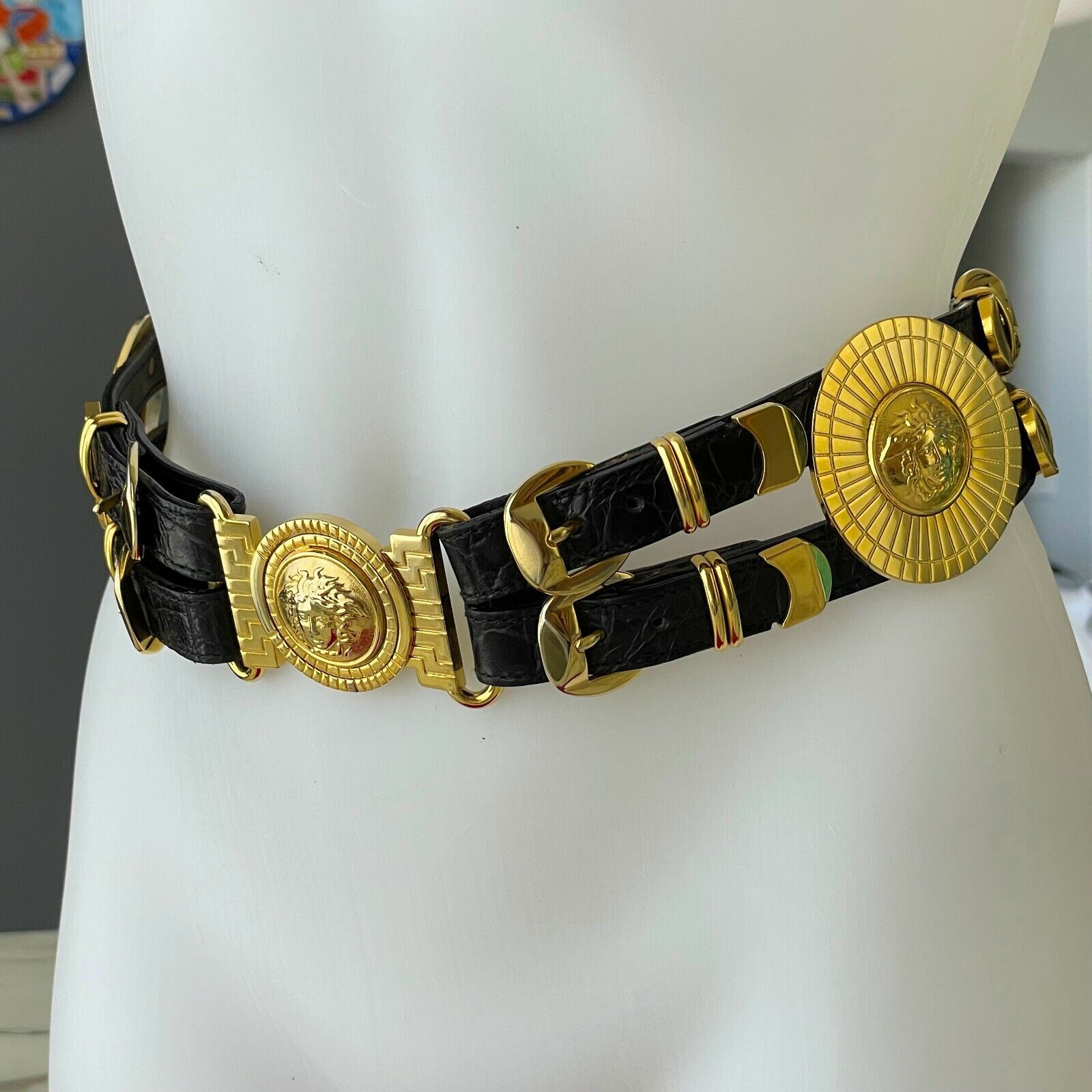 GIANNI VERSACE twin belt with gold-tone Medusa size 65/26 from 1992/93  Bondage