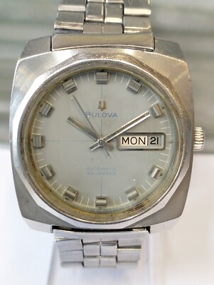 BULOVA 23 JEWELS AUTOMATIC PATINA GRAY DIAL 345004 SWISS MEN'S FULL WORKING VTG.