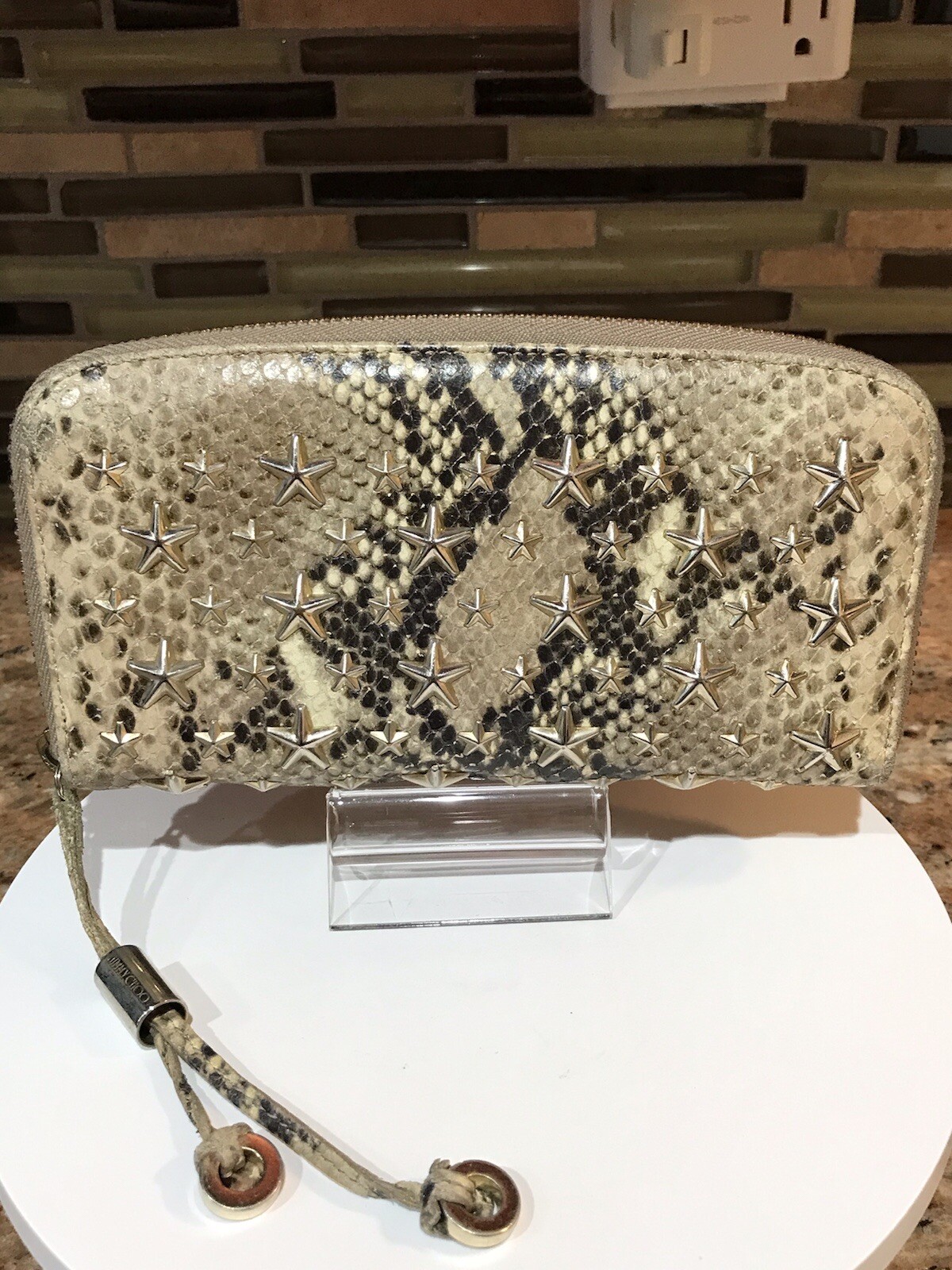JIMMY CHOO Star Studded Python Embossed Leather Z… - image 19