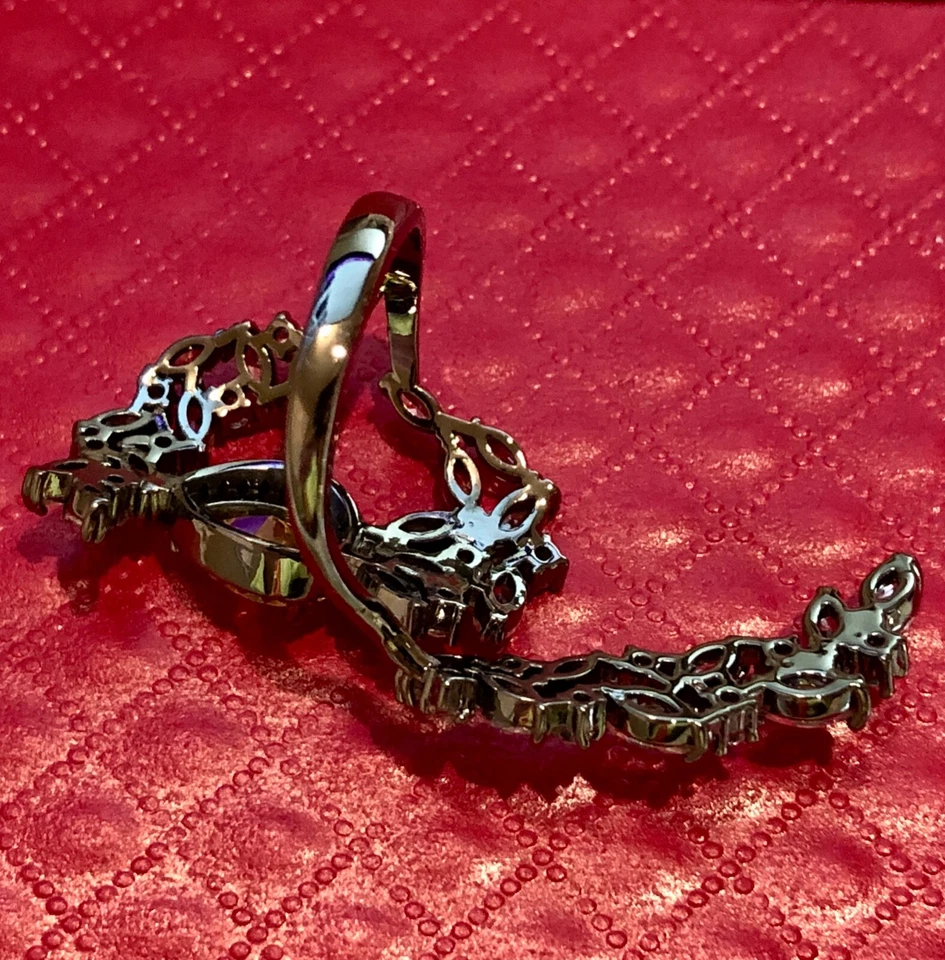 Длинное указательное кольцо маркизы с желтым сапфиром с лабораторным покрытием из черного родия 18 карат - Изображение 3 из 4