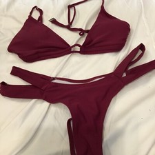 Zaful 2 Piece Plunge Burgundy Bikini womens swimwear Swimsuit size 8. New