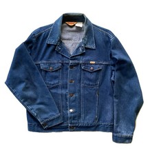 Vintage RUSTLER Denim Blue Jean TRUCKER Jacket size L Made in USA HEAVY!