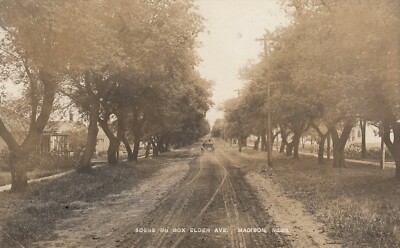 Madison NE RPPC Box Elder Ave Homes Auto c 1912 Real Photo Postcard Nebraska Neb