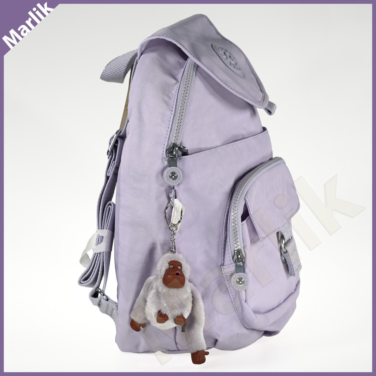Kipling Queenie Nylon Backpack Dove Grey KI0187 w Monkey 