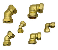 Brass Compression Fittings Elbows 15,22,28mm Size WRAS 45deg and 90deg