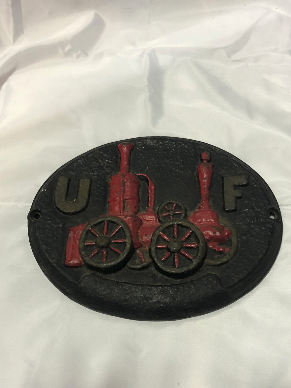 Vintage Fire Department U F Cast Iron Fire Insurance Sign Plaque Fire