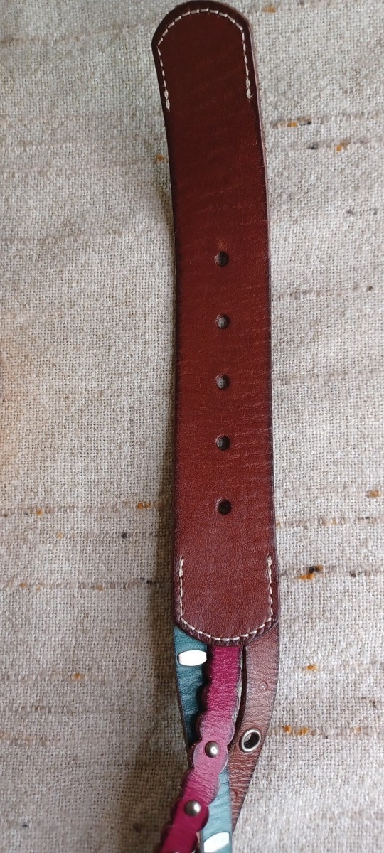 Fossil Multicolor Red Turquoise Brown Braided Leather Belt  display picture 2