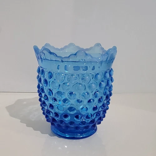 Vintage Fenton Sapphire Blue Opalescent Hobnail Bowl