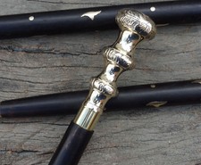 Vintage Cane Walking Stick Engraved Brass Designer Handle Victorian Wooden Style