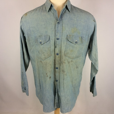 40s〜50s Bluechambrayworkshirt 40s Blue Chambray Work Shirt Original Repairs - Etsy