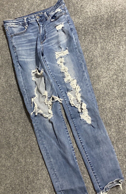 American Eagle Jeans Womens 8 Next Level Stretch Destroyed Distressed Ruff Hem