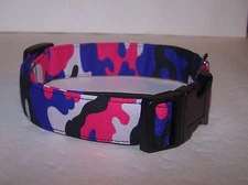 Wet Nose Designs Crazy For Camo Purple Black Hot Pink Camouflage Dog Collar