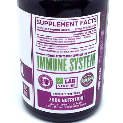 Complément Alimentaire Zhou Resveratrol - 60 Capsules - Date De Péremption 05/2027 - Soutien Du Cœur