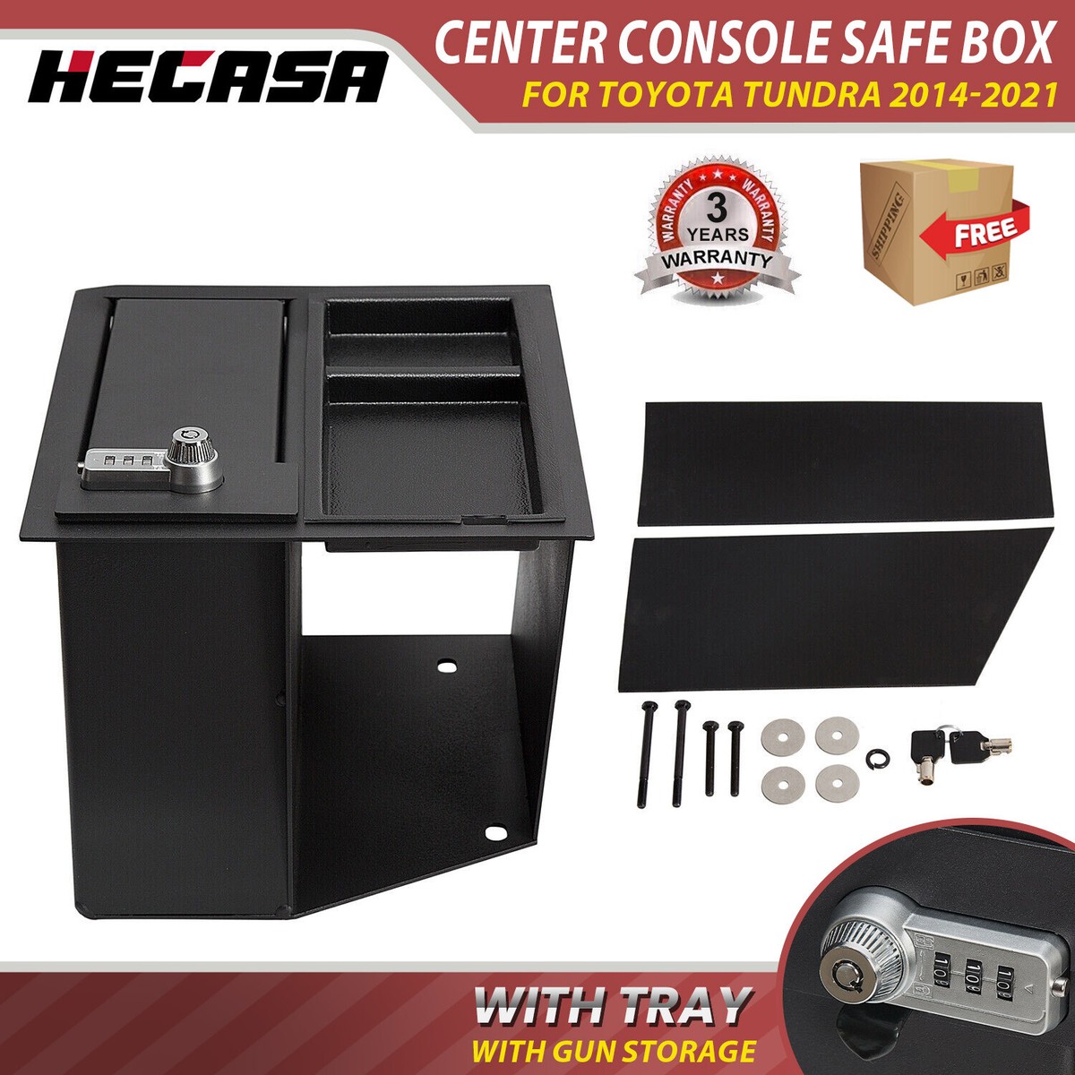 For TOYOTA Tundra 14-2020 2021 Center Console Safe GUN Storage