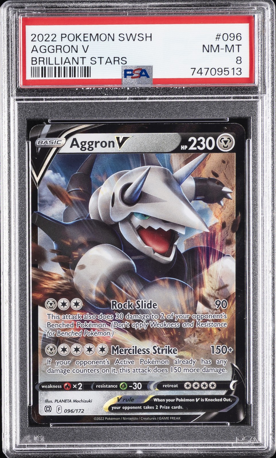 2022 POKEMON SWORD & SHIELD BRILLIANT STARS #096 AGGRON V PSA 8
