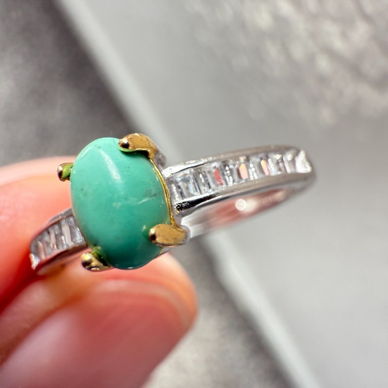 925 Sterling Silver Ring 6x4mm Natural Turquoise Gemstone Zircon Handmade Gift