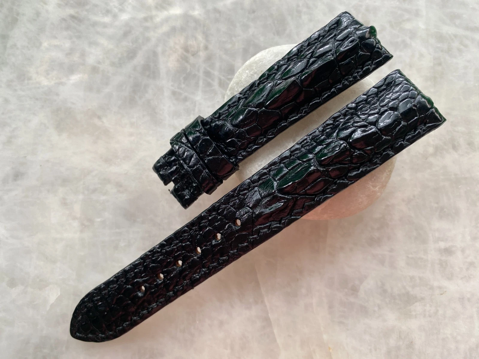 18mm/16mm Black Alligator Crocodile Print Leather Watch Strap Band