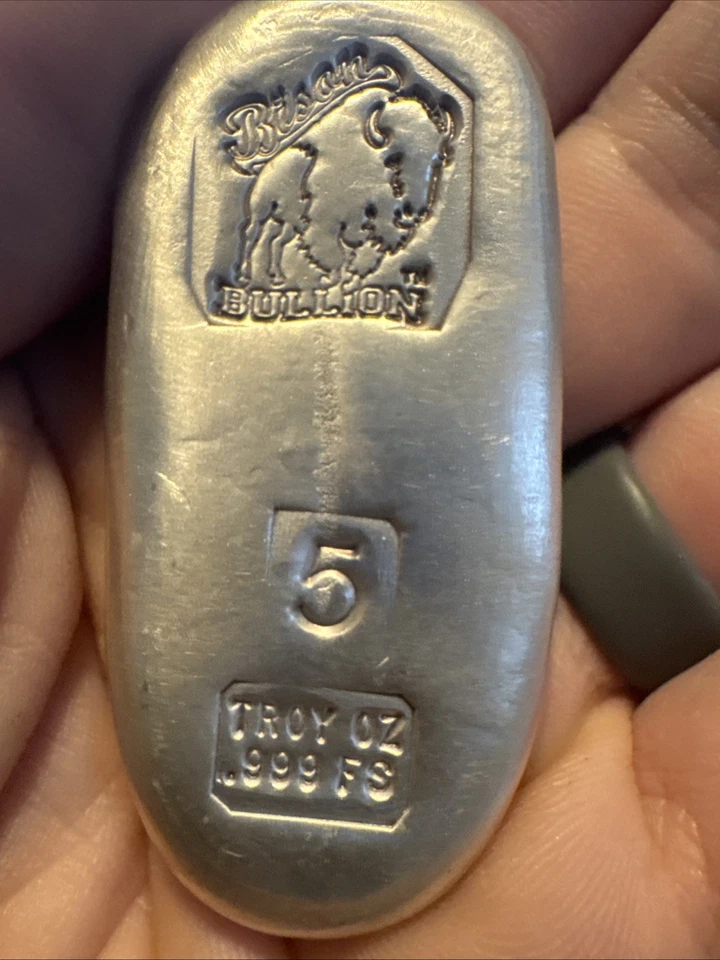 Lingotes de bisonte barra de plata fina .999 de 5 oz troy, vertidos a mano Foto 3 de 3