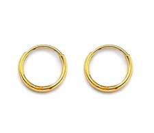 14K Solid Yellow Gold 8mm Endless Hoops - Small Thin Cartilage Sleeper Earrings