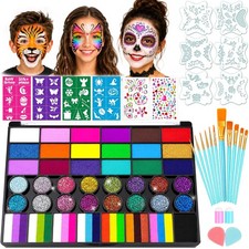42-Color Face Paint Kit with Split Cake, Glitter UV 42 Colors