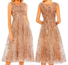 Mac Duggal 20398 Bronze Sequined Cap Sleeve Fit and Flare Size 4
