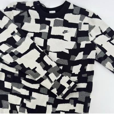 Nike Tech Pack Knit Sweater Mens Medium Black White Geometric Abstract Zipper
