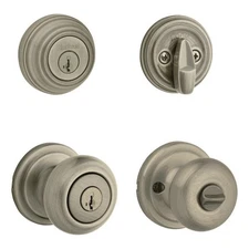 Kwikset Juno Keyed Entry Knob & Single Cylinder Deadbolt Antique Brass Finish