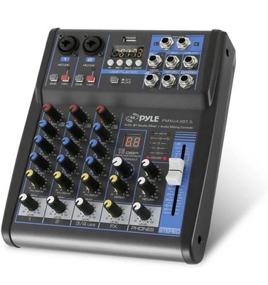 Pyle Professional Audio Mixer Sound Board Console System Interface 4 Channel... 