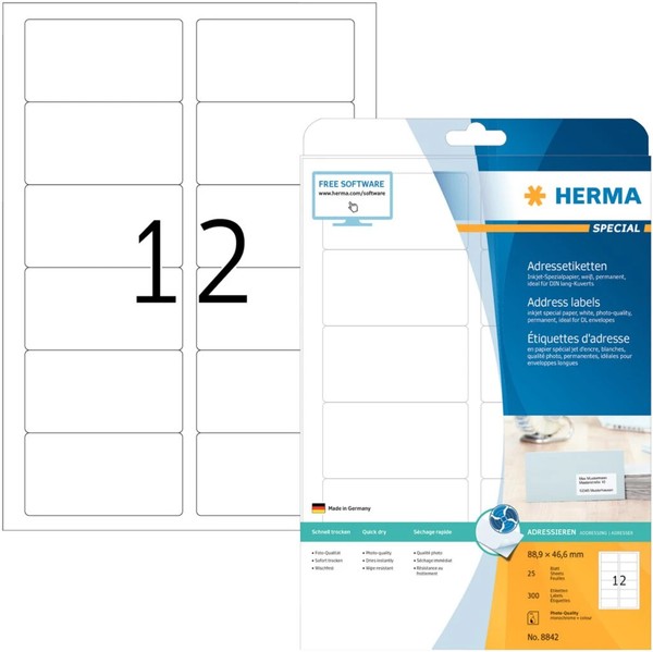 1 Bis 40X Herma Inkjet-Etiketten Special, 88,9 X 46,6 Mm, Weiß Spare Bis Zu 43%-image