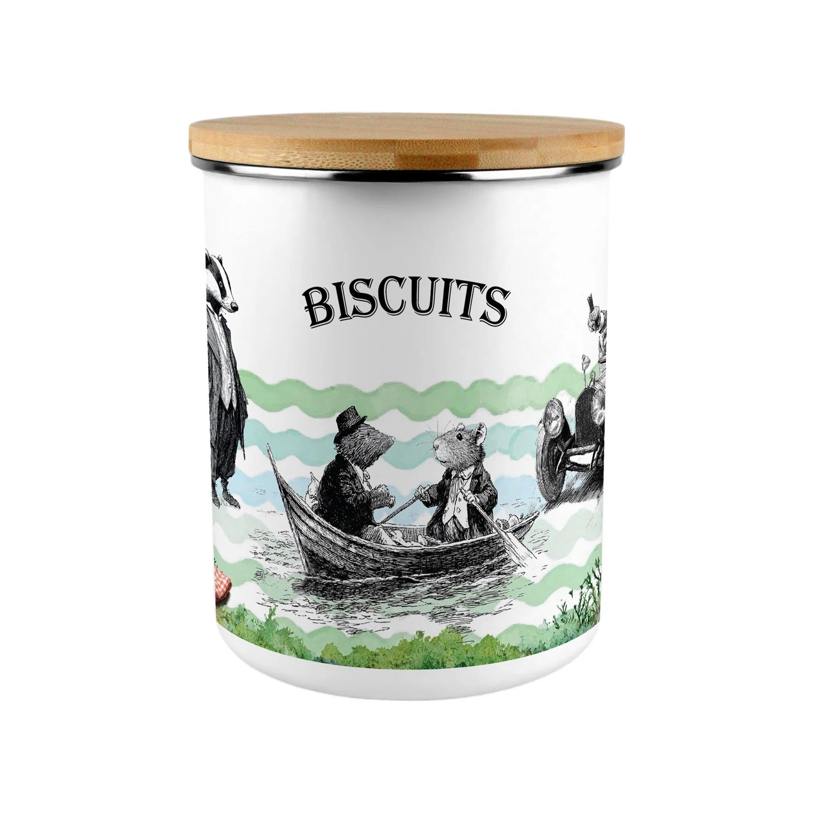 Extra Large Enamel Biscuit Canister - Wind In The Willows Food Storage Gift