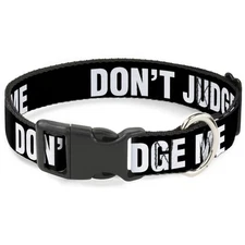 Plastic Clip Collar DON'T JUDGE ME Black/White NARROW-Medium 8.5-12"