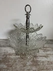 Vintage Federal Glass Petal 2 Tier Tidbit Server Candy Dessert Stand Clear Glass