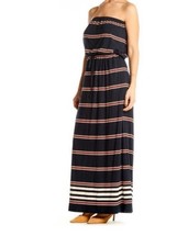 J.CREW Strapless Maxi Dress Navy White Red Striped Pockets XS