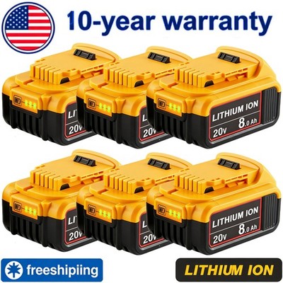 Pack 8.0AH Lithium Ion Battery For DeWalt 20V 20 Volt Max DCB205 DCB206 DCB200