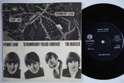 BEATLES Penny Lane / Strawberry RARE! SOLID CENTRE Denmark 45 danish MAP SLEEVE