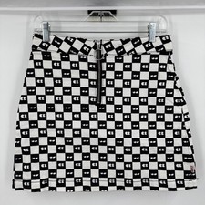 VANS LAZY OAF Women's Black/White Eyeball Check Print Mini Skirt SZ S