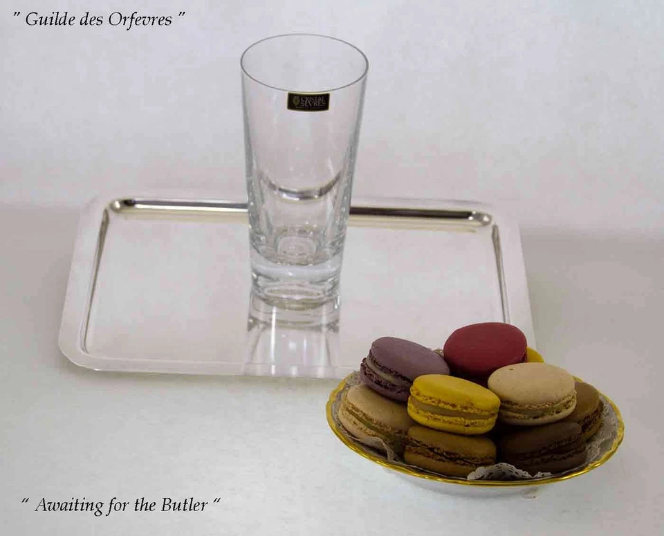 Bandeja de café oblonga plateada, borde crudo/liso. 11 in. Foto 3 de 4