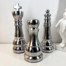 ALUMINUM Large Scale CHESS PIECES 9in King 8in Queen 6.25in Pawn Classic FAMILY