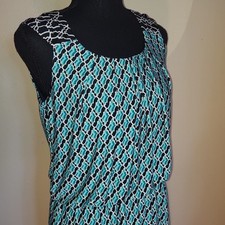 ENFOCUS Womens Sleeveless Dress Size 10 Black Blue Geometric Workwear Career
