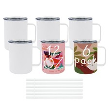 6 Pack 12 oz Sublimation Tumblers with handle Coffee Blanks Lid and Straw Cups