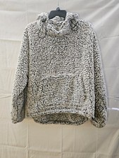 VICTORIAS SECRET MED SHERPA HOODIE PULLOVER JACKET BLACK AND WHITE SNOW/SPECKLE
