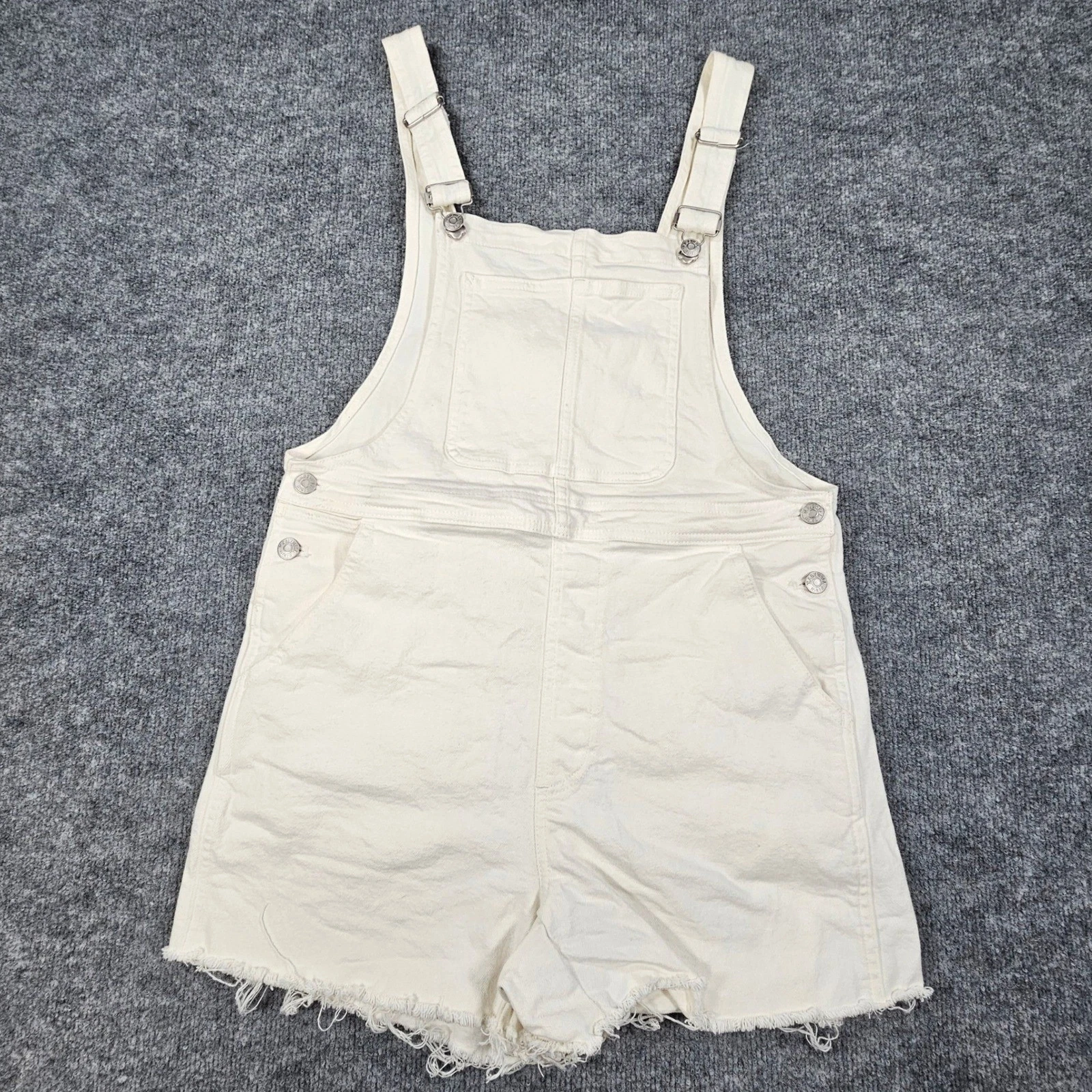 Madewell Denim Shortalls S Off White Cream Stretch Raw Hem Overalls NA543 SU21