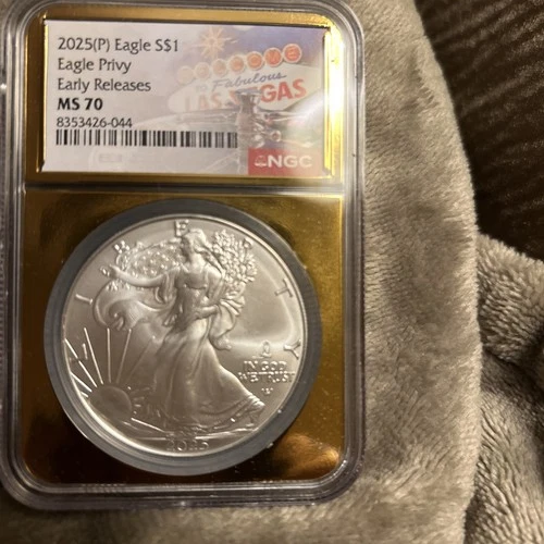 2025 American Silver Eagle W/Eagle Privy Early Releases NGC MS70 Las Vegas Label