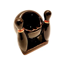 Vintage Bowling Ashtray Bowlers Ceramic Pins  Dark Brown 