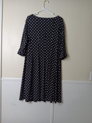 Connected Apparel Black White Polka Dot V-Neck Dress Bell Sleeve Plus Size 18W
