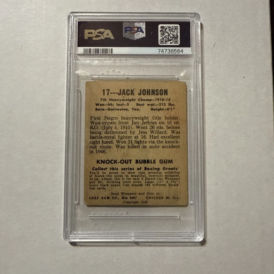 1948 Leaf Boxing #17 Jack Johnson PSA 2.5 GOOD + - Image 2 of 2
