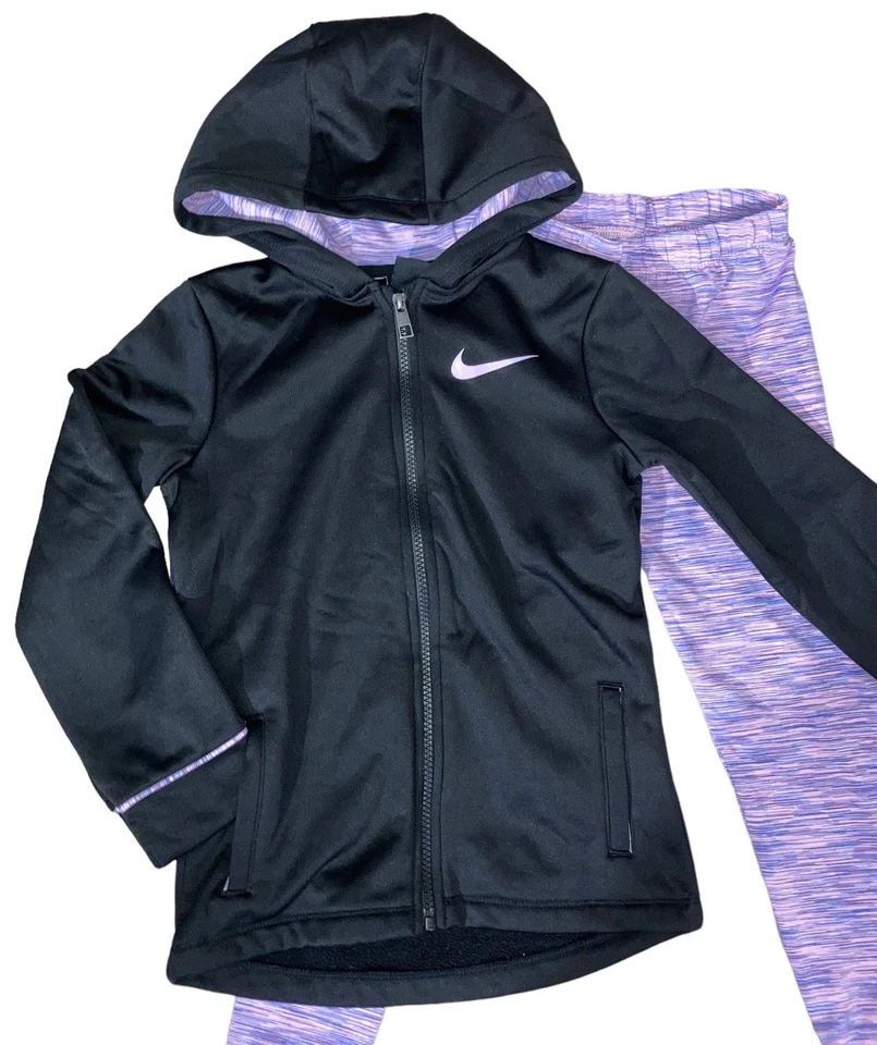 Conjunto Dri-FIT de 2 piezas Nike para niñas; chaqueta y leggings con cremallera completa - talla 6x Foto 2 de 4