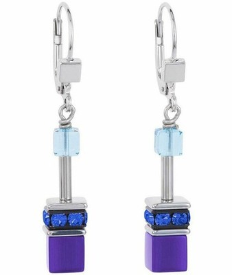 Coeur De Lion Ladies GeoCube Swarovski Crystals Blue And Purple Earrings Germany