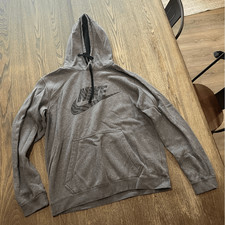 Nike Hoodie Sweatshirt Pullover Pockets Swoosh Graphic Print Gray Boys Medium